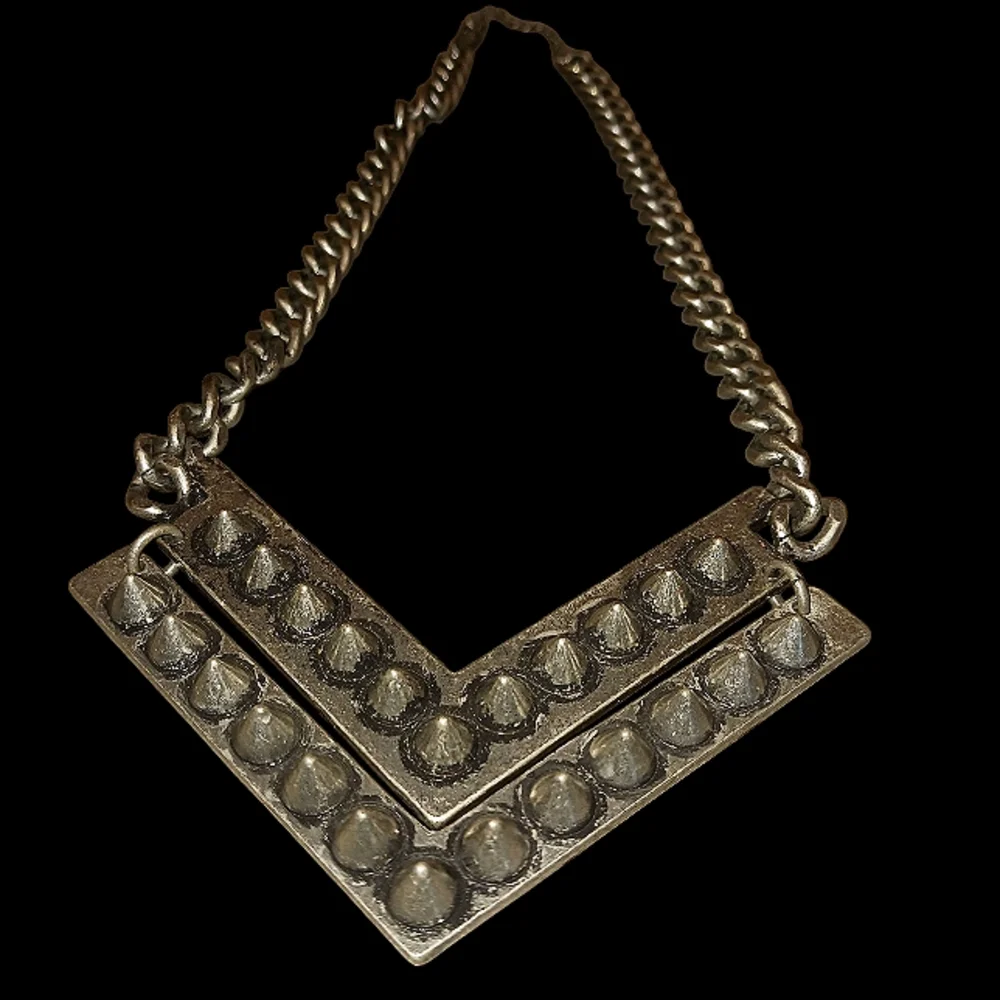 Silver Chain Necklace with Studded V Pendant